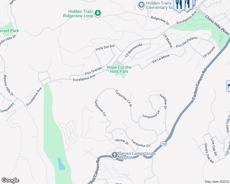 map of restaurants, bars, coffee shops, grocery stores, and more near 15306 Turquoise Circle North in Chino Hills