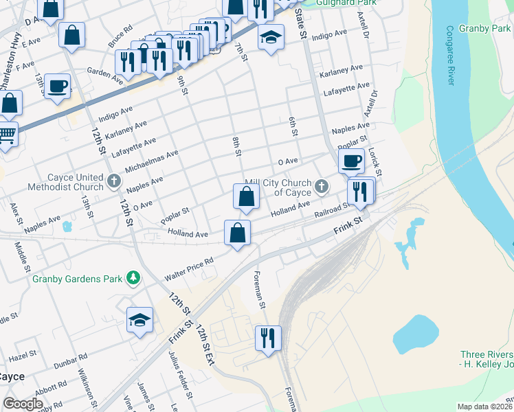 map of restaurants, bars, coffee shops, grocery stores, and more near 815 Lexington Avenue in Cayce