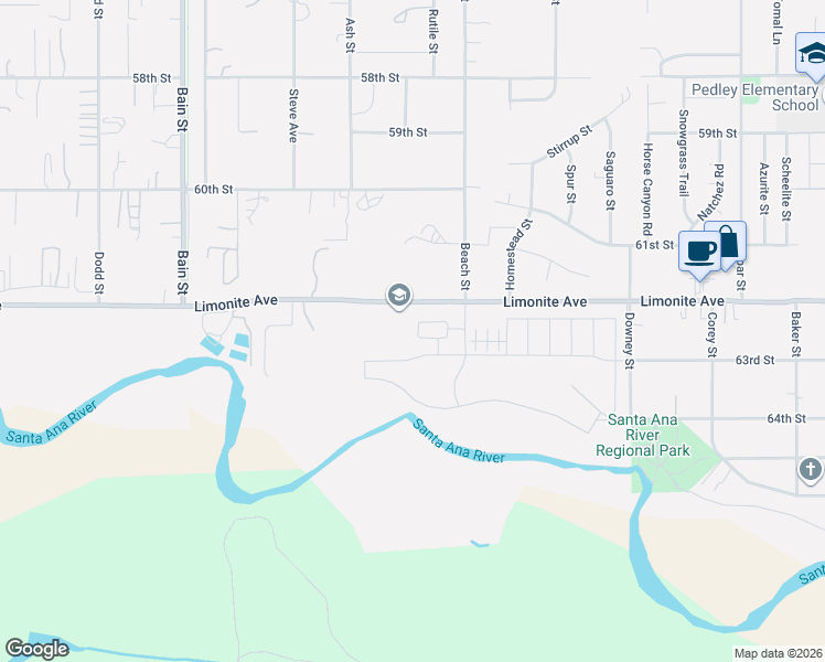 map of restaurants, bars, coffee shops, grocery stores, and more near 9839 Crossbay Loop in Jurupa Valley