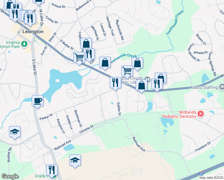 map of restaurants, bars, coffee shops, grocery stores, and more near 126 Swartz Road in Lexington