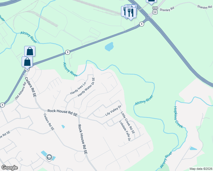 map of restaurants, bars, coffee shops, grocery stores, and more near 1441 Brushed Lane in Lawrenceville