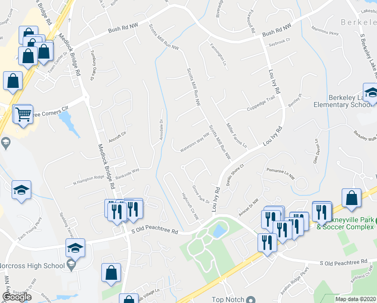 map of restaurants, bars, coffee shops, grocery stores, and more near 4964 Waterport Way Northwest in Duluth