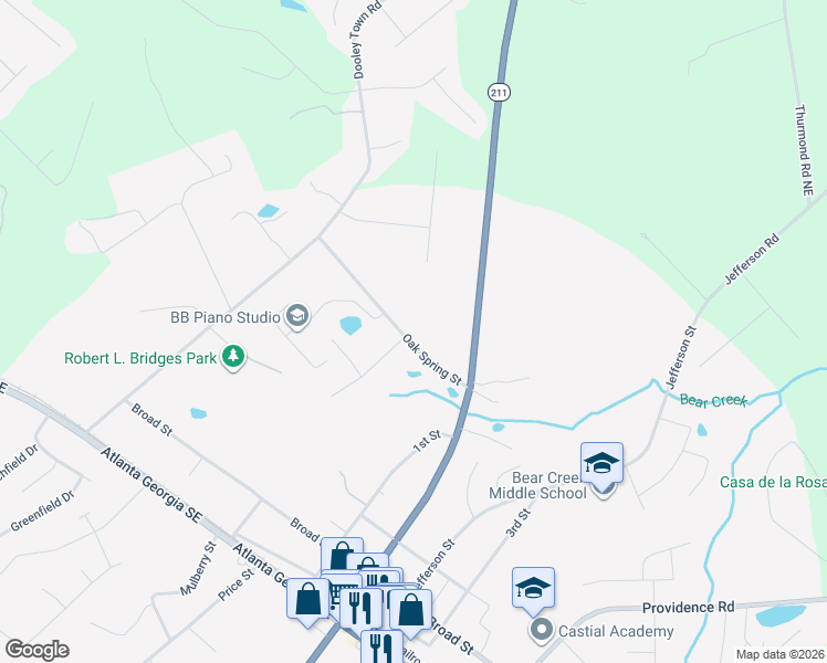 map of restaurants, bars, coffee shops, grocery stores, and more near 1812 Oak Spring Street in Statham