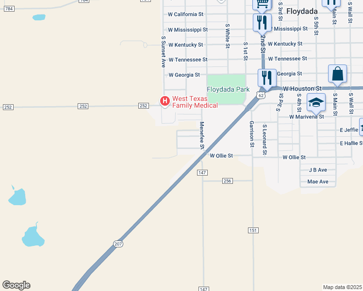 map of restaurants, bars, coffee shops, grocery stores, and more near South Murry Street in Floydada