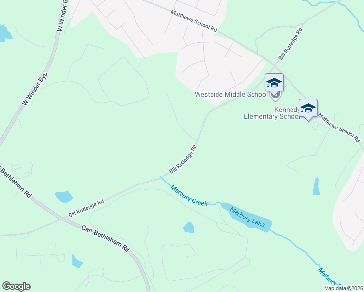 map of restaurants, bars, coffee shops, grocery stores, and more near 400 Southridge Road in Winder