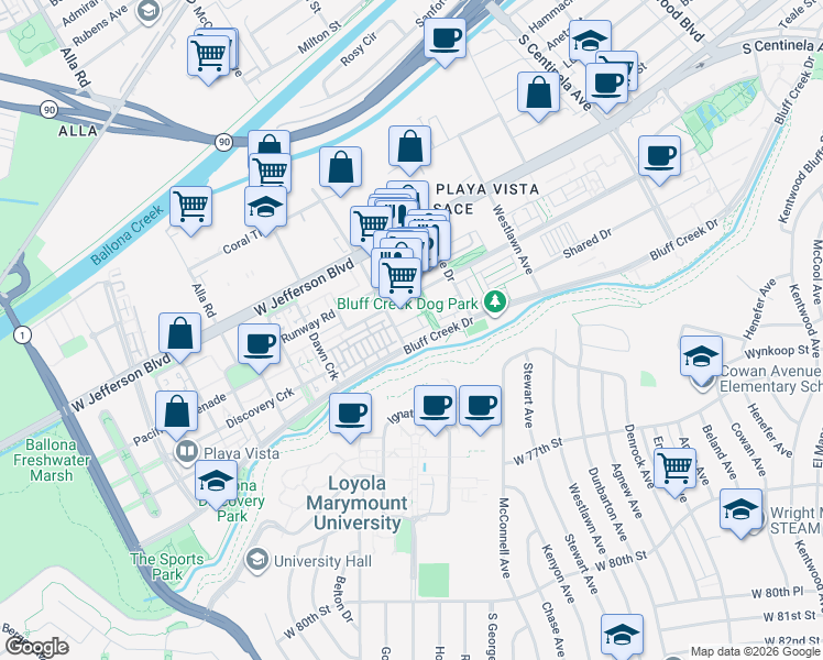 map of restaurants, bars, coffee shops, grocery stores, and more near 12771 Shell Place in Los Angeles
