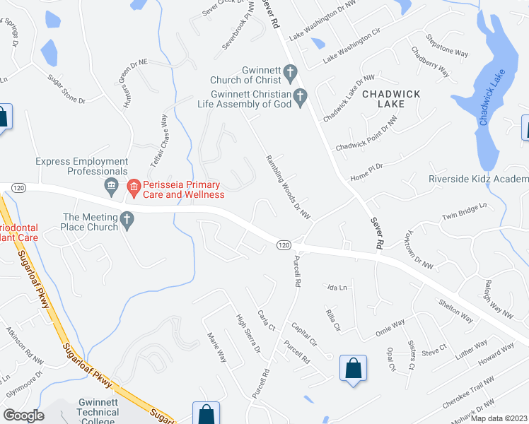 map of restaurants, bars, coffee shops, grocery stores, and more near 2001 Stone Path Way Northwest in Lawrenceville