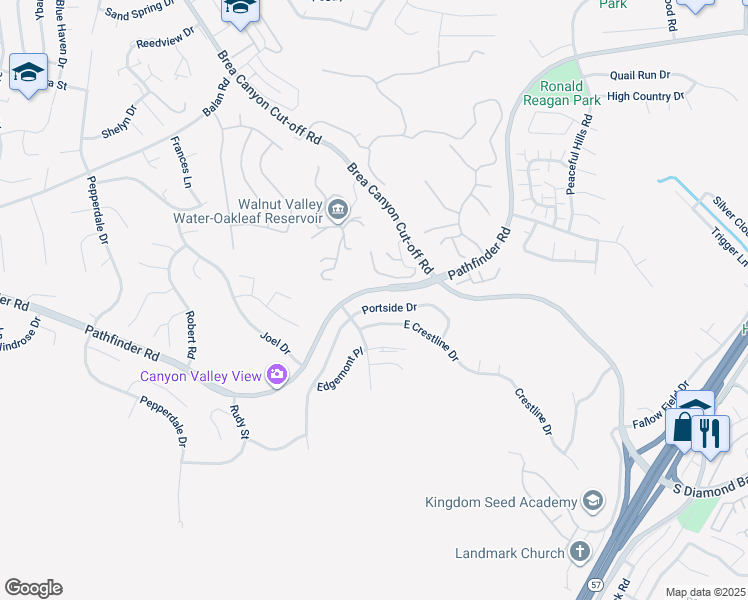 map of restaurants, bars, coffee shops, grocery stores, and more near 20319 Portside Drive in Walnut