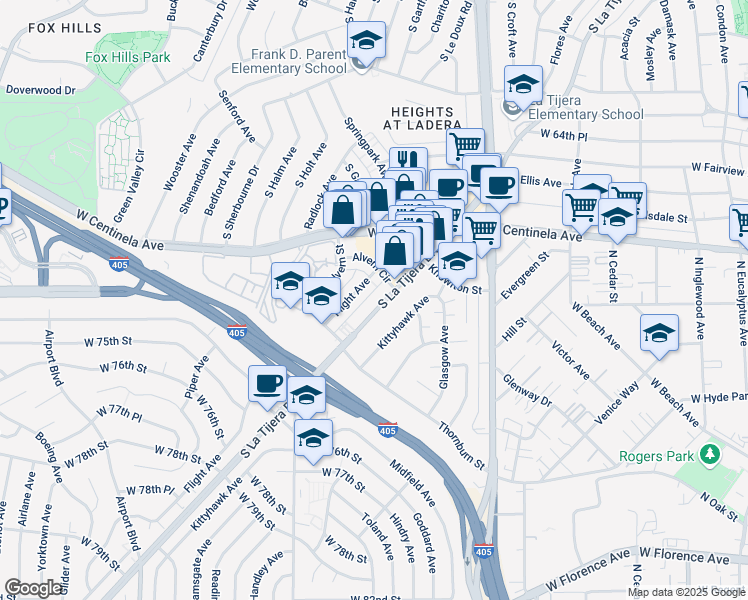 map of restaurants, bars, coffee shops, grocery stores, and more near 7022 Flight Avenue in Los Angeles
