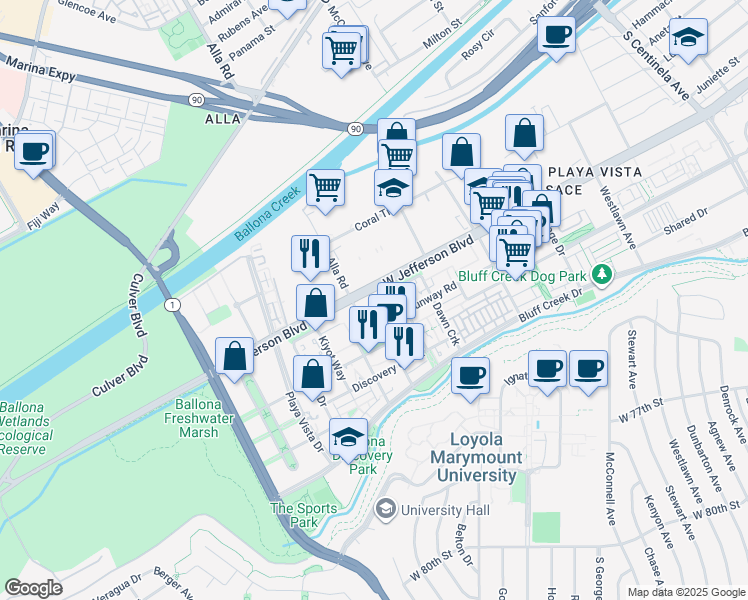 map of restaurants, bars, coffee shops, grocery stores, and more near in Los Angeles