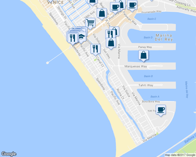 map of restaurants, bars, coffee shops, grocery stores, and more near 20 Hurricane Street in Los Angeles