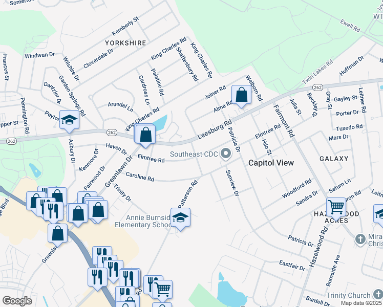 map of restaurants, bars, coffee shops, grocery stores, and more near 1513 Elmtree Road in Columbia