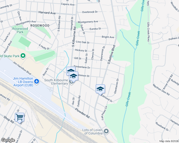 map of restaurants, bars, coffee shops, grocery stores, and more near 1203 Chevis Street in Columbia