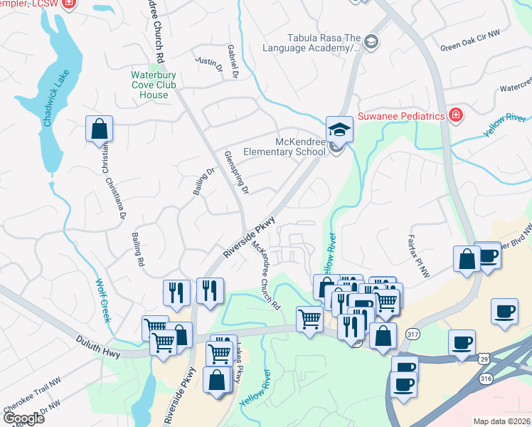 map of restaurants, bars, coffee shops, grocery stores, and more near 860 Trellis Pond Court in Lawrenceville