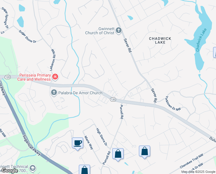 map of restaurants, bars, coffee shops, grocery stores, and more near 2001 Stone Path Way Northwest in Lawrenceville