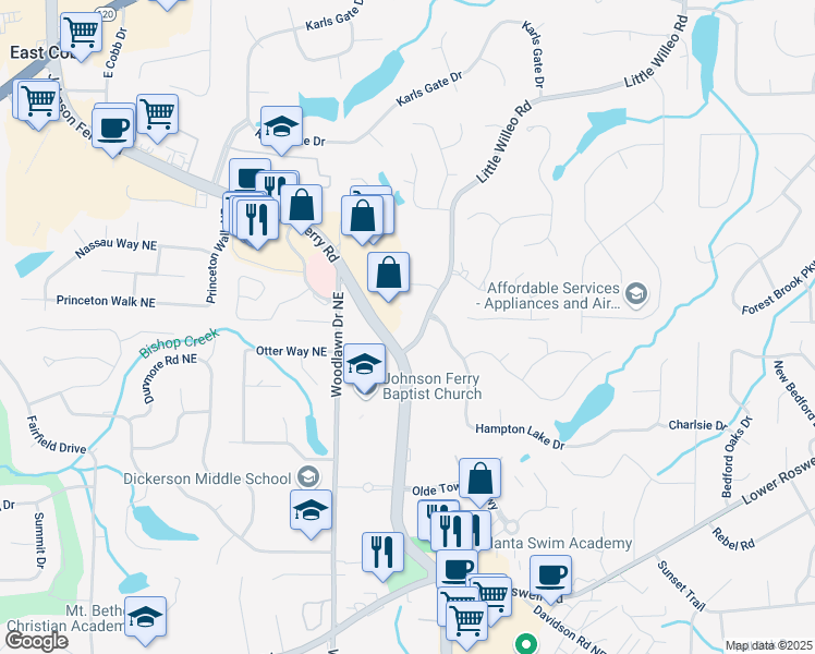 map of restaurants, bars, coffee shops, grocery stores, and more near 4774 Hampton Lake Drive in Marietta