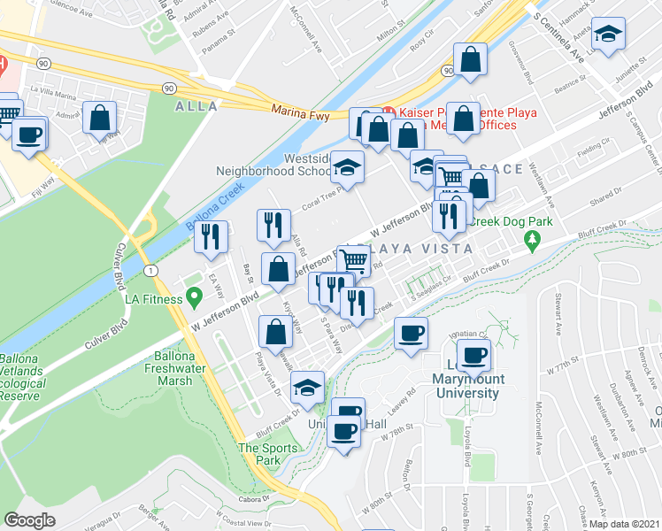 map of restaurants, bars, coffee shops, grocery stores, and more near 12975 Agustin Place in Los Angeles