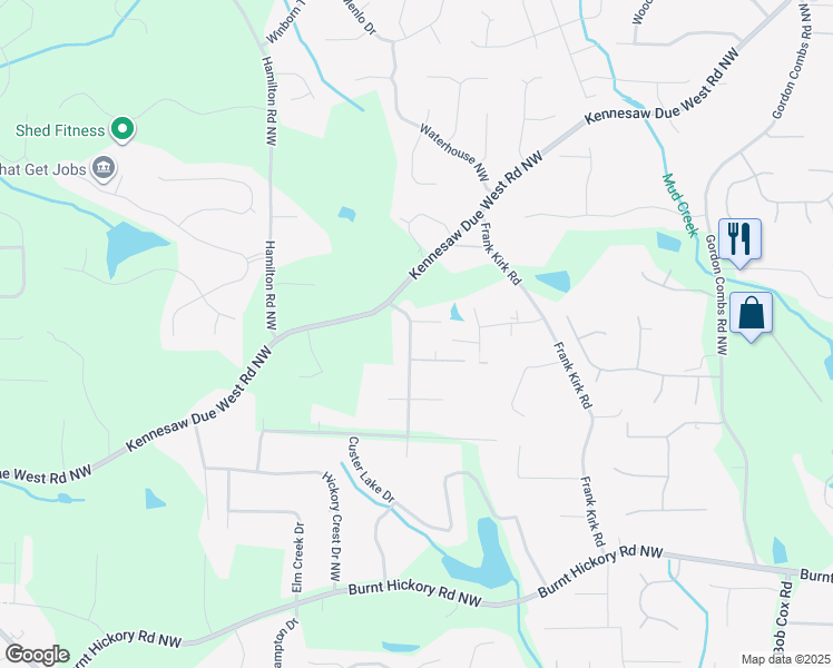 map of restaurants, bars, coffee shops, grocery stores, and more near 980 Hickory View Court Northwest in Marietta