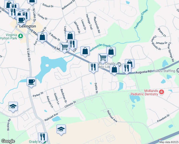map of restaurants, bars, coffee shops, grocery stores, and more near 126 Swartz Road in Lexington