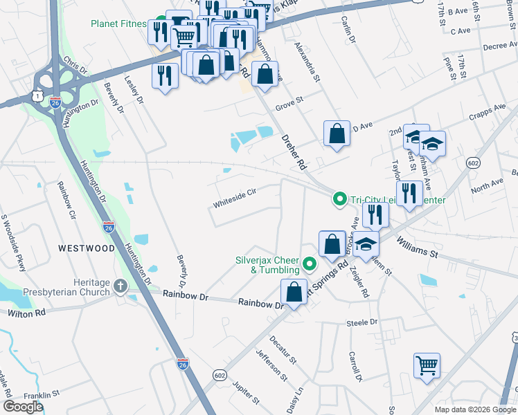 map of restaurants, bars, coffee shops, grocery stores, and more near 175 Whiteside Circle in West Columbia
