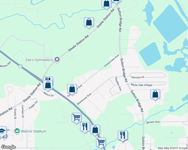 map of restaurants, bars, coffee shops, grocery stores, and more near 3454 Greenview Avenue in Rainbow City