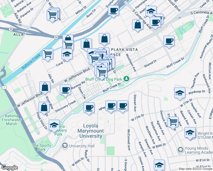 map of restaurants, bars, coffee shops, grocery stores, and more near 12763 Shell Place in Los Angeles