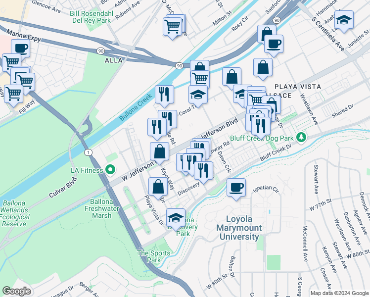 map of restaurants, bars, coffee shops, grocery stores, and more near 12975 Agustin Place in Los Angeles