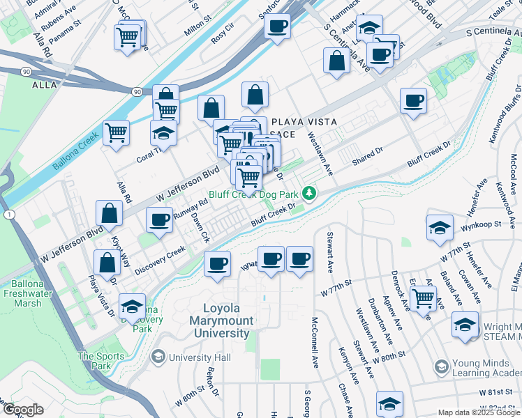 map of restaurants, bars, coffee shops, grocery stores, and more near 12763 Shell Place in Los Angeles
