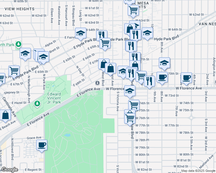 map of restaurants, bars, coffee shops, grocery stores, and more near in Los Angeles