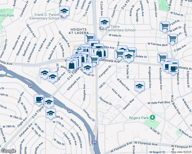 map of restaurants, bars, coffee shops, grocery stores, and more near 5217 Knowlton Street in Los Angeles