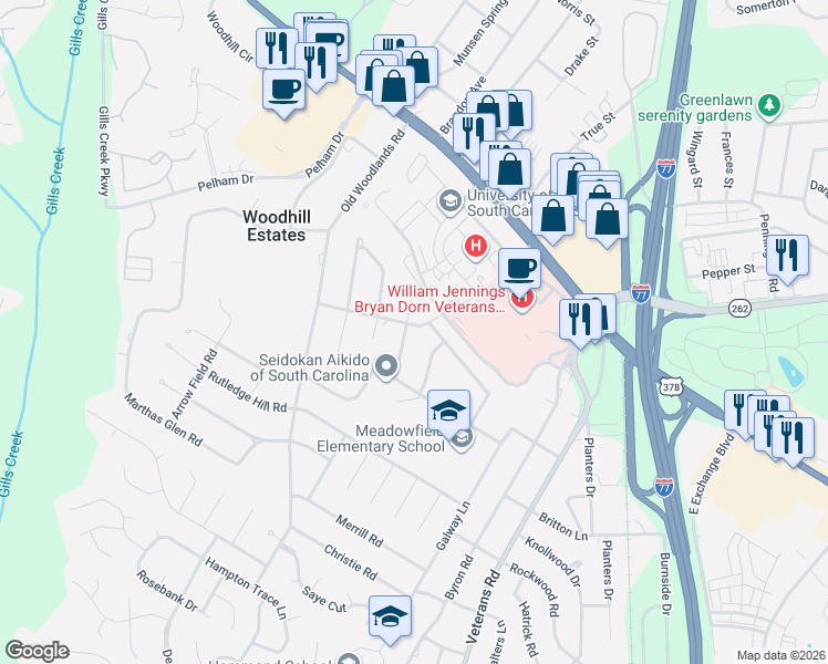 map of restaurants, bars, coffee shops, grocery stores, and more near 312 Chambly Drive in Columbia