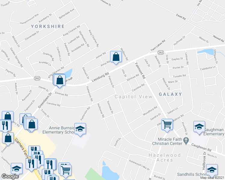map of restaurants, bars, coffee shops, grocery stores, and more near 7117 Patricia Drive in Columbia