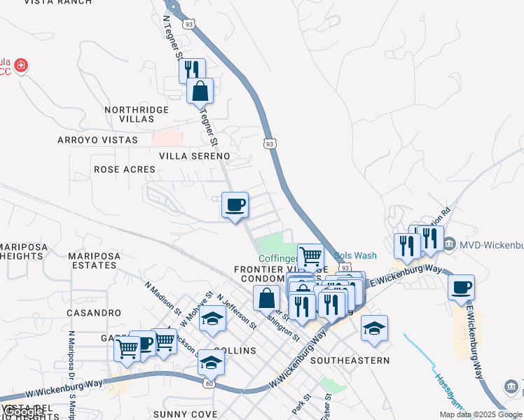 map of restaurants, bars, coffee shops, grocery stores, and more near 206 West Cavaness Avenue in Wickenburg