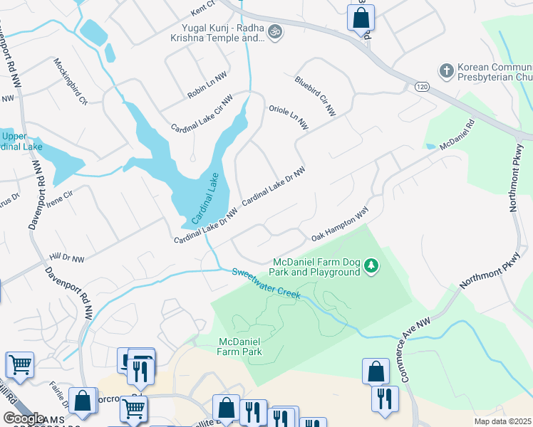 map of restaurants, bars, coffee shops, grocery stores, and more near 3117 Oaktree Lane Northwest in Duluth