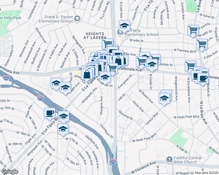 map of restaurants, bars, coffee shops, grocery stores, and more near 6900 Knowlton Place in Los Angeles