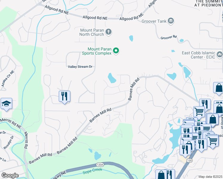 map of restaurants, bars, coffee shops, grocery stores, and more near 898 Edgewater Circle in Marietta