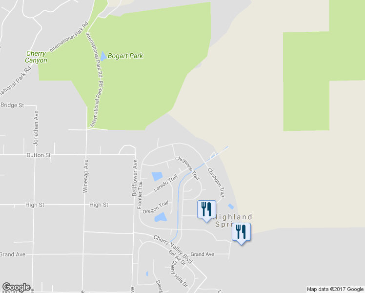 map of restaurants, bars, coffee shops, grocery stores, and more near 10095 Chisholm Trail in Cherry Valley