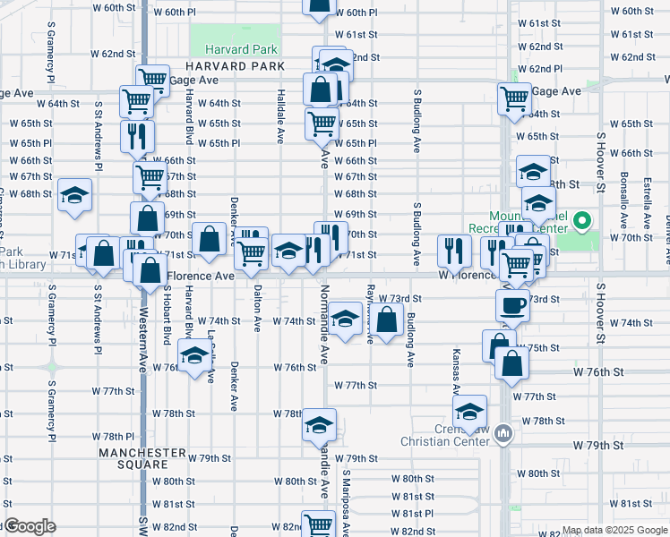 map of restaurants, bars, coffee shops, grocery stores, and more near in Los Angeles