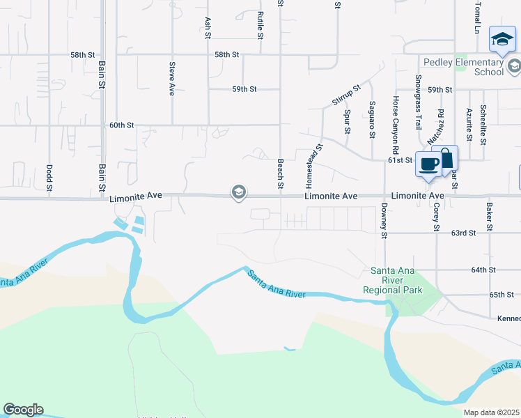 map of restaurants, bars, coffee shops, grocery stores, and more near 9792 Crossbay Loop in Jurupa Valley