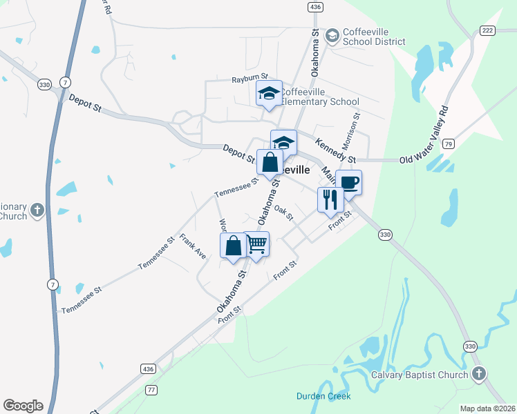 map of restaurants, bars, coffee shops, grocery stores, and more near 76-628 Peeples in Coffeeville
