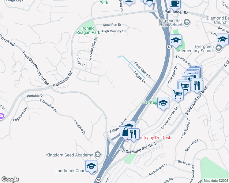 map of restaurants, bars, coffee shops, grocery stores, and more near 20978 Canyon Ridge Road in Walnut