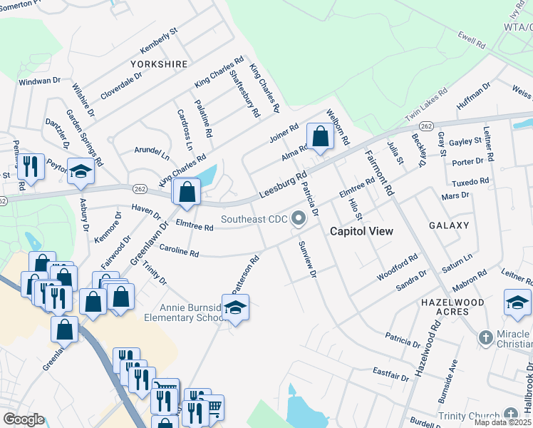 map of restaurants, bars, coffee shops, grocery stores, and more near 1513 Elmtree Road in Columbia