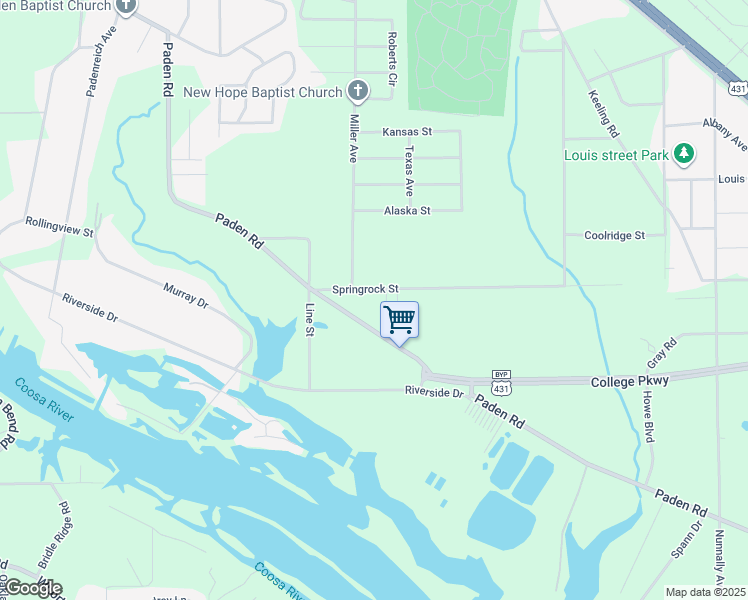 map of restaurants, bars, coffee shops, grocery stores, and more near 1705 Springrock Street in Gadsden