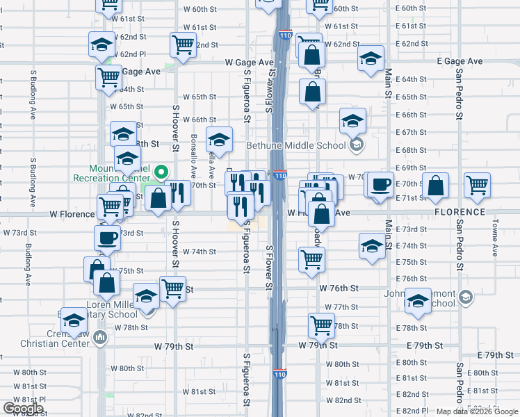 map of restaurants, bars, coffee shops, grocery stores, and more near in Los Angeles