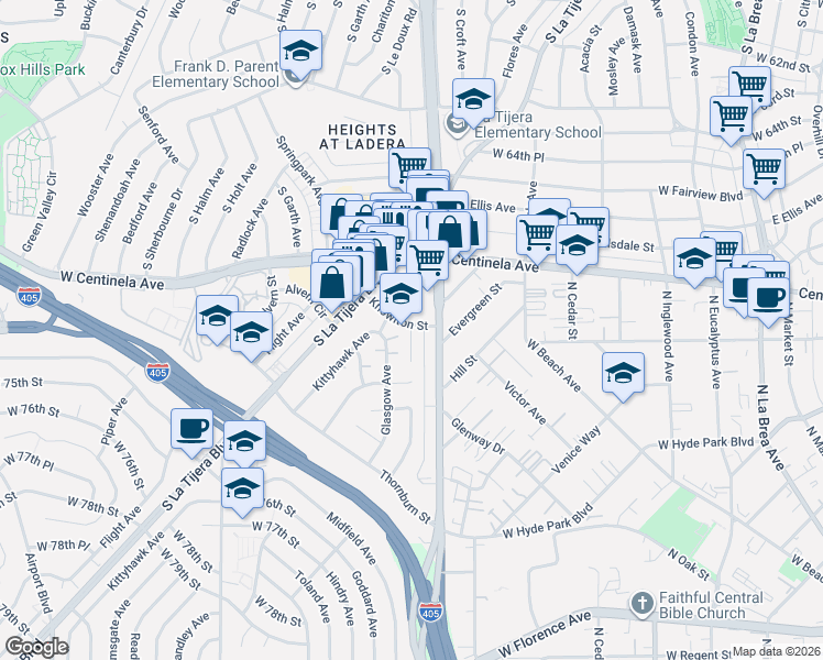 map of restaurants, bars, coffee shops, grocery stores, and more near 5217 Knowlton Street in Los Angeles