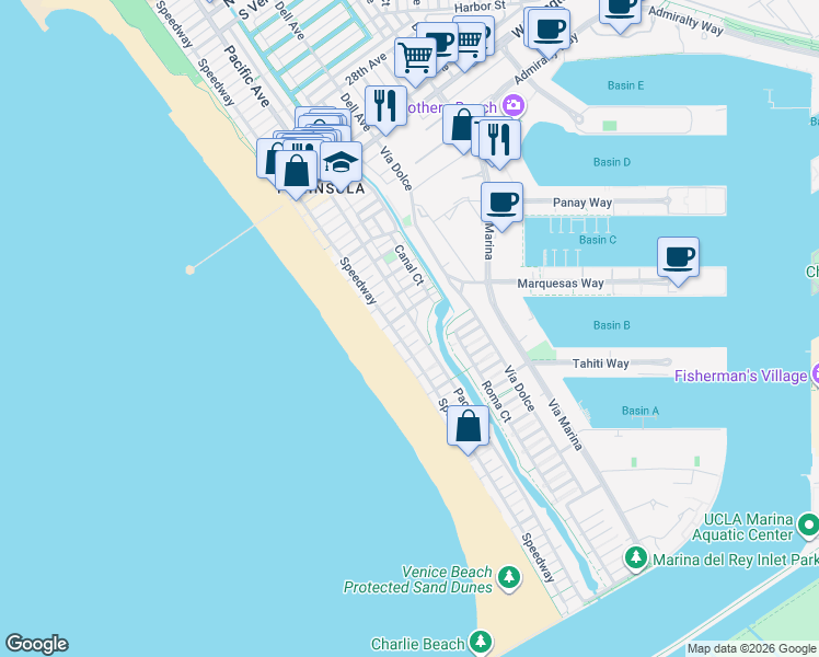 map of restaurants, bars, coffee shops, grocery stores, and more near 20 Hurricane Street in Los Angeles