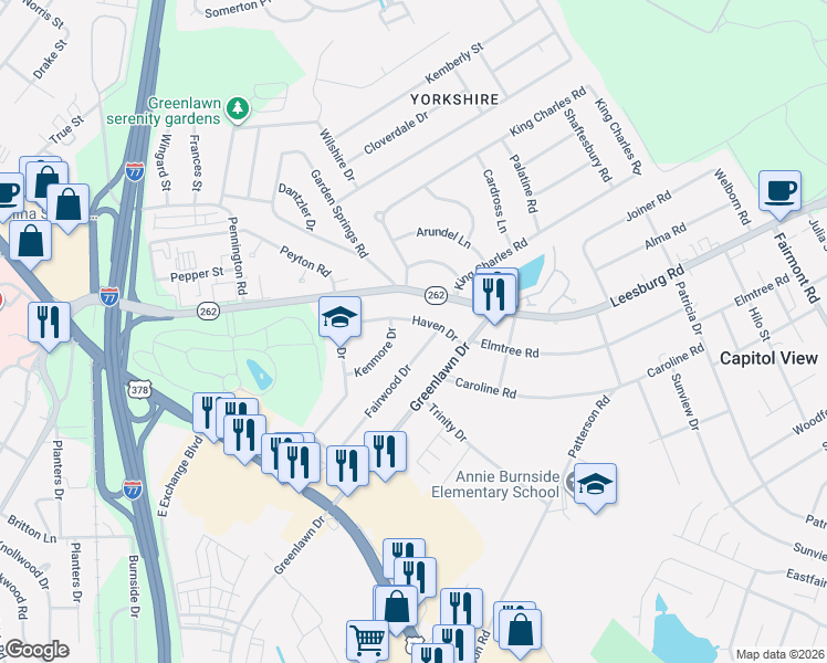 map of restaurants, bars, coffee shops, grocery stores, and more near 1112 Haven Drive in Columbia
