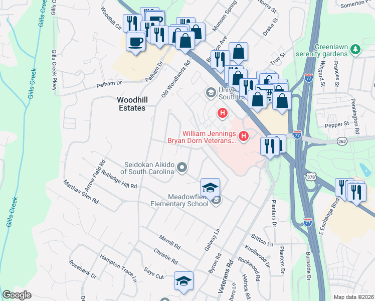 map of restaurants, bars, coffee shops, grocery stores, and more near 312 Chambly Drive in Columbia