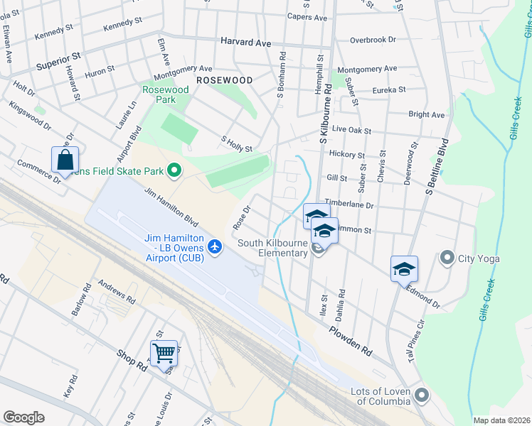 map of restaurants, bars, coffee shops, grocery stores, and more near 1302 South Ott Road in Columbia