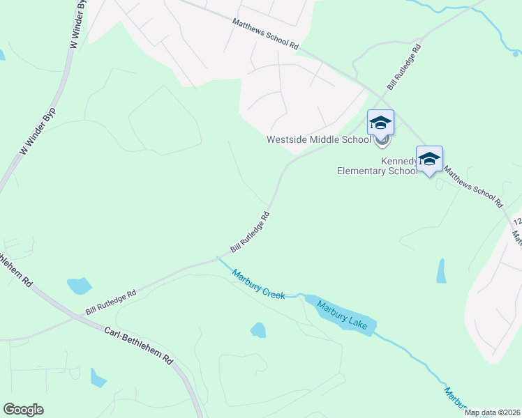 map of restaurants, bars, coffee shops, grocery stores, and more near 400 Southridge Road in Winder